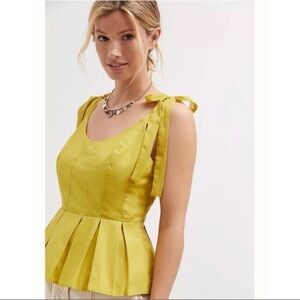 🪲 NWT Anthropologie Sunday in Brooklyn chartreuse peplum ribbon XL tank top